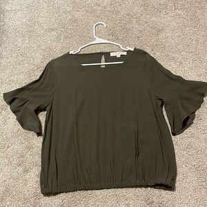 Loft. Size small. Green blouse with short, flutter sleeves.